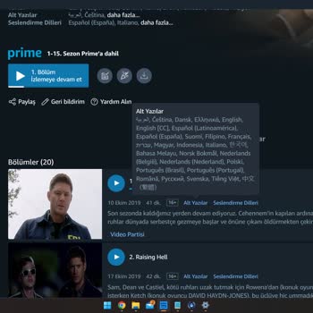 Prime Video (Amazon) Supernaturel 15. Sezon Türkçe Alt Yazı Sorunu