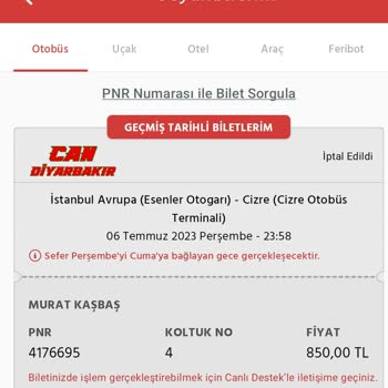 Obilet Can Diyarbakır Turizm Bilet İademi Alamadım