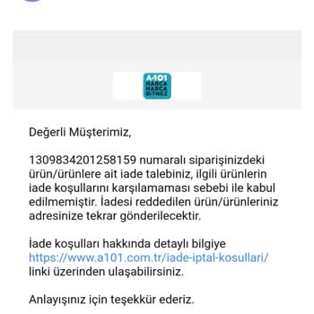 A101 İnternet Alışverişi İade İşlemi