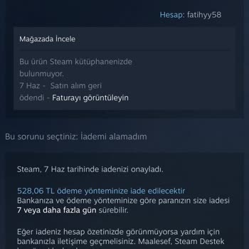 Steam Ücret İadesi Gerçekleşmemiştir