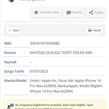 iPhone IMEI Kaydı Gözükmüyor