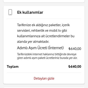 Vodafone 640 TL Aşım Bedeli Faturalandırmış