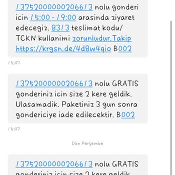 Gratis Siparişin Sürekli İadeye Düşmesi Ve Yalan Yanlış Mesajlar Atılması