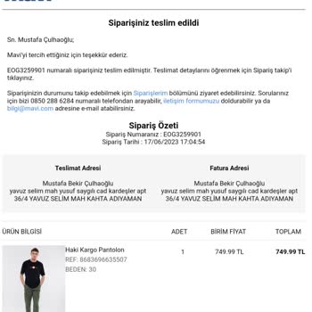 Mavi Siparişimin Teslimatı Gecikti Ve Teslim Edildi Dendi (bana Edilmedi)