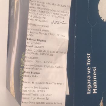 Beko'dan Aldığımız Bozuk Tost Makinesi