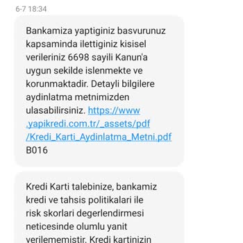 Yapı Kredi Bankası Kredi Kartı Başvurum Olumsuz Değerlendirildi