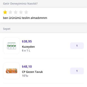 GETİR'den Şikayetim Var. Ürünüm Teslim Edilmedi.