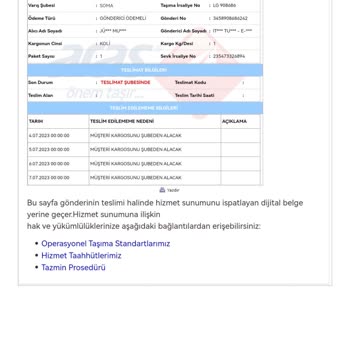 Aras Kargo Kargo Teslim Edilmeme