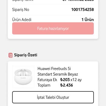 Vodafone Online Ürün Aldım