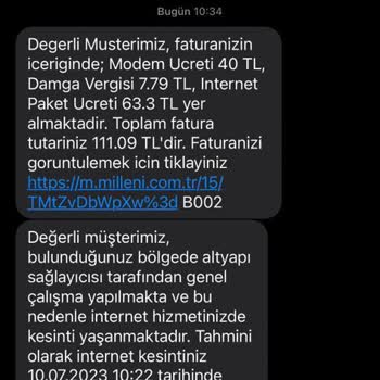 Millenicom Vermediği Hizmete Fatura + Cayma Bedeli