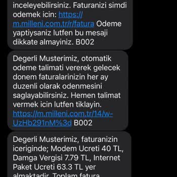 Millenicom Vermediği Hizmete Fatura + Cayma Bedeli