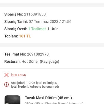Trendyol Yemek Sipariş İadesi Yapılmıyor. Teslim De Edilmedi.