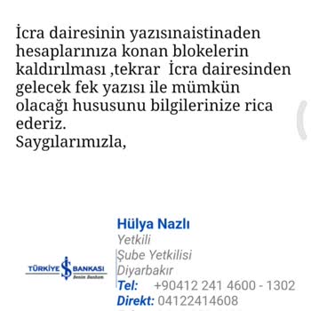 İş Bankası Banka Hesabından Blokenin Kaldırılması