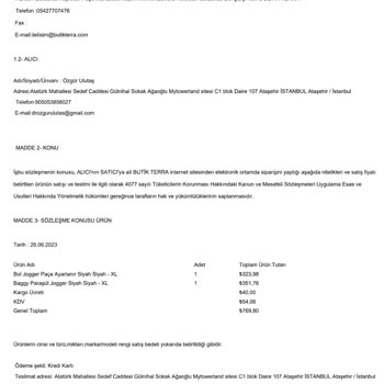 Butik Terra İsimli Firmadan Aldığım Pantolonların Gönderilmemesi