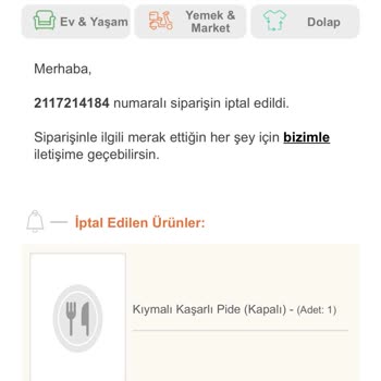 Trendyol Yemek Siparişimle Kesinlikle İlgilenmiyor.
