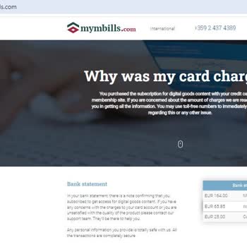 Mymymbills.com tarafından bilgim ve rızam dışında ek kredi kartımdan para çekmiş.