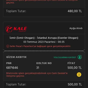 Obilet. Com Bilet İadesinin Yapılmaması
