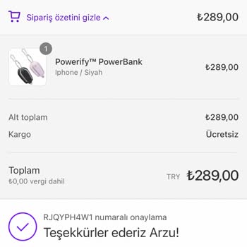 Powerify Marka Powerbank Siparişi Sorunu