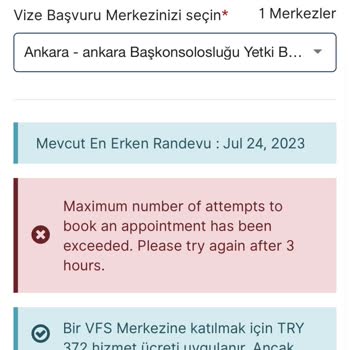 VFS Global Randevu Hata Veriyor