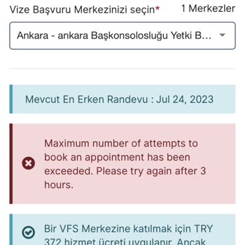 VFS Global Randevu Hata Veriyor