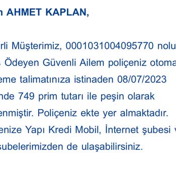 Yapı Kredi Bankası Koç Allianz Maaş Ödeyen Sigorta İptali İstiyorum