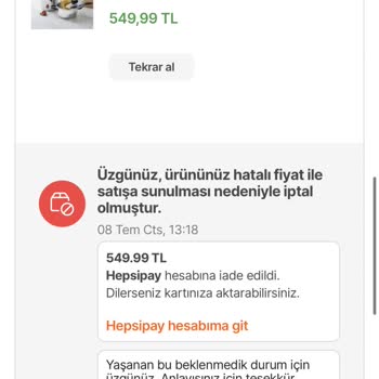 Hepsiburada İptal Olan Sipariş