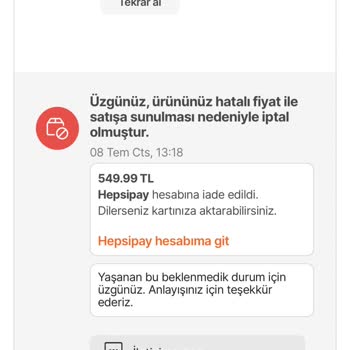 Hepsiburada İptal Olan Sipariş