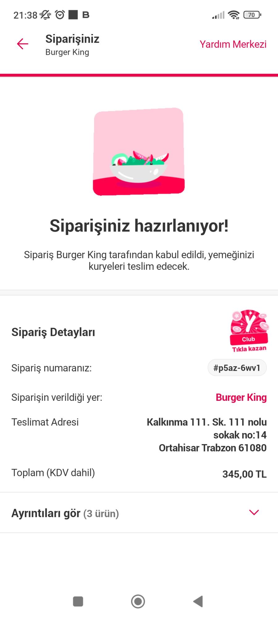 Geç Gelen Yemek Yemek Sepeti Burger King Şikayetvar