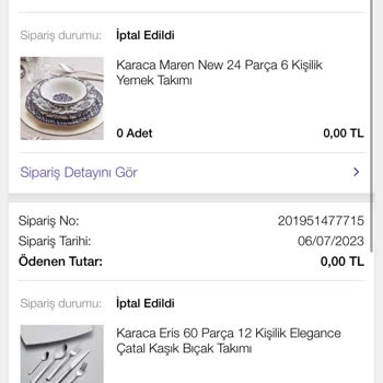 Karaca Züccaciye Tüm Aracı Sitelerdeki Kampanyalı Ürünlerin İptali