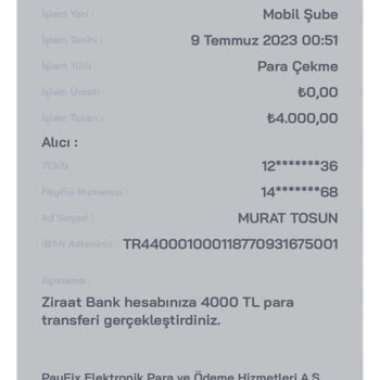 PayFix Para Aktarımı Ziraat Bankası Hesabıma Para Aktardım Gelmedi Kaç Sattır