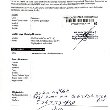 Onvo Garanti Servisinin İlgisizliği