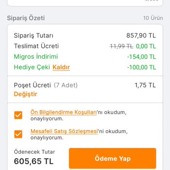 Migros Sanal Market Üzerinden Benden 150 TL Fazladan Ücret Kesildi
