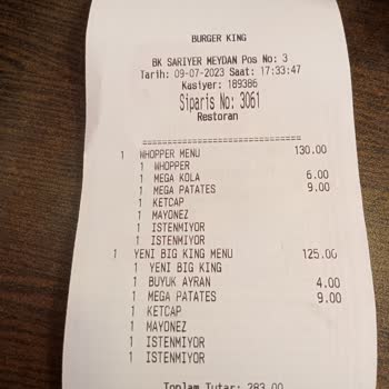 Burger King Soğuk Ve Tatsız Ürünler