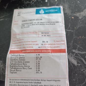 İBB - İstanbul Büyükşehir Belediyesi Su Faturasının Bedeli