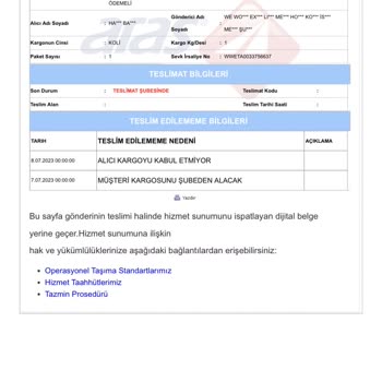 Aras Kargo Adrese Gönderimi Getirmiyor!