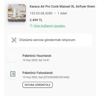 Karaca Züccaciye Air Fryer Siparişimin Gönderilmemesi