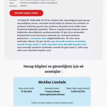 Mcafee Türkiye Habersiz Sözleşme Yenileme