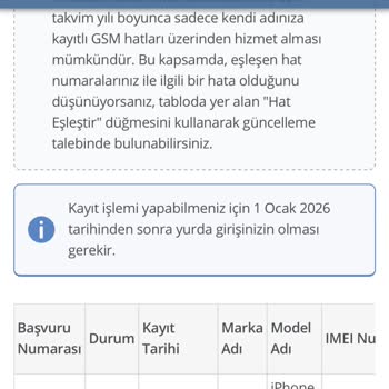 BTK (Bilgi Teknolojileri ve İletişim Kurumu) IMEI Kayıt Sonrası Servis Yok Uyarısı