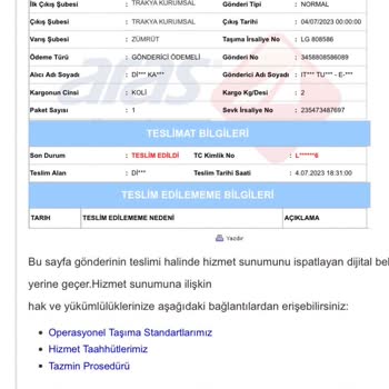 Aras Kargo Zümrütevler Şubesi Kargo Teslim Edilmedi