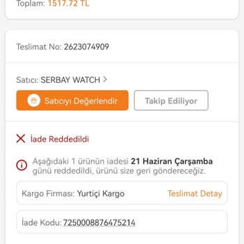 Trendyol 3 Gün Geçmesine Rağmen İade Kabul Edilmedi