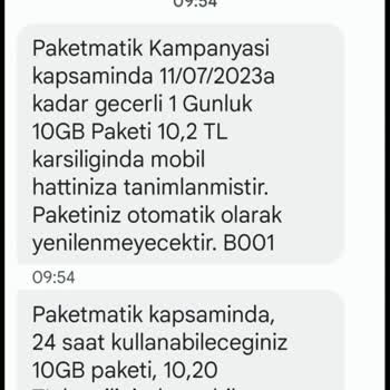 Türk Telekom Paketmatik 10 GB Kullanamadım