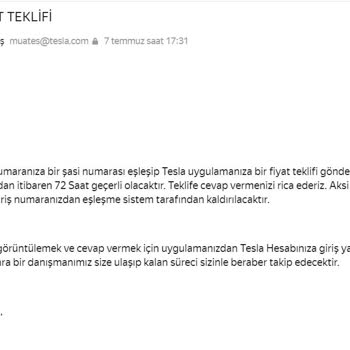 Tesla Türkiye Araç Siparişimi Son Fiyat Onay Gününden Önce İptal Etti
