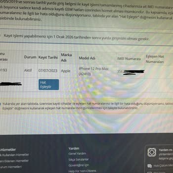 BTK (Bilgi Teknolojileri ve İletişim Kurumu) IMEI Kayıt Hat Eşleştirmesi Yapılmamış