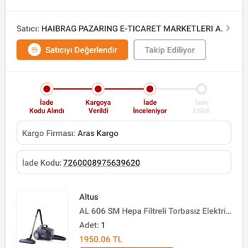 Altus Ürünü İade Edemiyorum