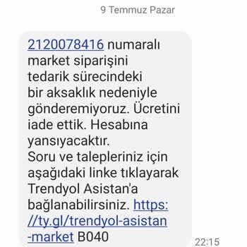 Trendyol Hızlı Marketin Alışverişimi İptal Etmesi