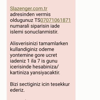 Slazenger Siparişim İptal Edilmiş