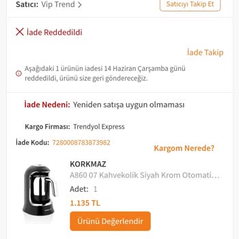 Trendyol Ürünün Arızalı Olması