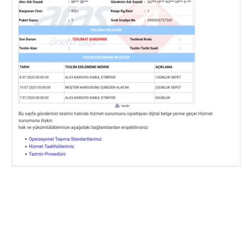 Aras Kargo Dağyaka Şubesi Teslim Edilmeyen Kargo
