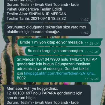 AGT Kurye (aynigunteslim.com) Teslim Edilmeyip Teslim Edildi Gözüken Kargo
