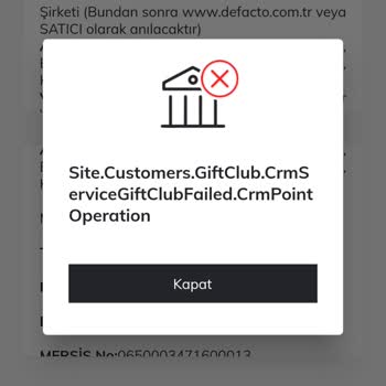 DeFacto Sipariş Oluşturamama Ve Gift Puanların Silinmesi